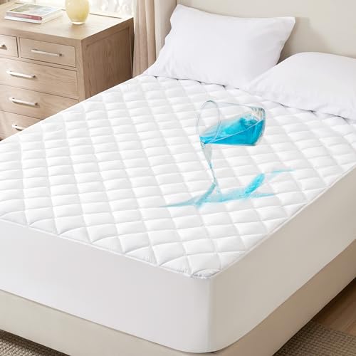 Bedsure Queen Mattress Pad, Waterproof Mattress Protector with Deep Pocket up to 22 Inches, Quilted Mattress Cover Noiseless Soft Breathable, White