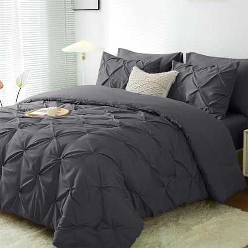 JOLLYVOGUE Queen Comforter Set 7 Pieces - Bed in a Bag Queen for All Season, Ultra Soft Fluffy Queen Bedding Sets with Comforter, Flat Sheet, Fitted Sheet and Pillowcases & Shams - Dark Grey