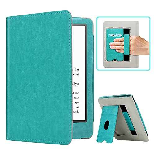 RSAquar Kindle Paperwhite Case for 11th Generation 6.8' and Signature Edition 2021 Released, Premium PU Leather Cover with Auto Sleep Wake, Hand Strap, Card Slot and Foldable Stand, Sky Blue