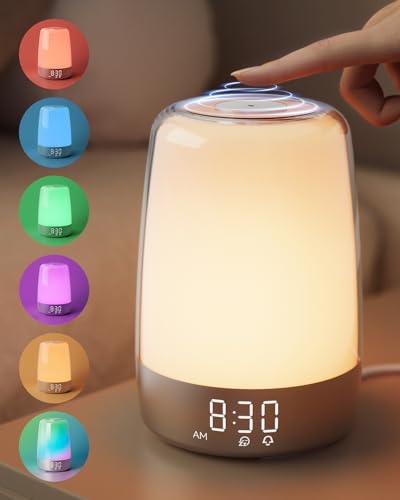 Dekang Sunrise Alarm Clock Wake Up Light, Night Light for Kids, Snooze Mode for Heavy Sleepers, Dimmable Sunlight Lamp, Touch Bedside Lamps for Bedroom, 6 RGB Colors, 5 Natural Sounds, Ideal for Gift