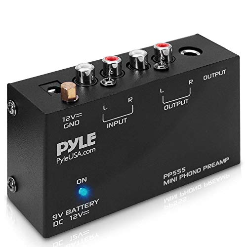 Pyle Phono Turntable Preamp - Mini Electronic Audio Stereo Phonograph Preamplifier with 9V Battery, Separate DC 12V Power Adapter, RCA Input & Output & Low Noise Operation (PP555) BLACK, 6X6X6