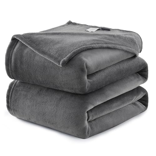 CozyLux Fleece Bed Blankets Queen Size Grey- 300GSM Soft Lightweight Cozy Plush Fuzzy Microfiber Flannel Blanket for Travel Camping Chair and Sofa, 90x90 inches, Gray