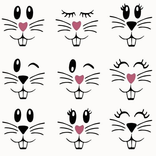 18 Pcs Easter Bunny Face Vinyl Decals Bunny Faces DIY Craft Vinyl Art Stickers, Bunny Wall Decals Stickers Easter Glass Window Sticker