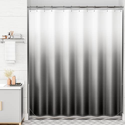 AmazerBath Shower Curtain, Cloth Ombre Black Shower Curtain Sets with 12 Shower Curtain Hooks, Washable Fabric Black and White Shower Curtain, Rustic Farmhouse Bathroom Shower Curtain, 72x72 Inches