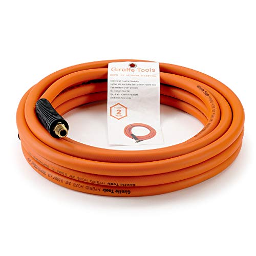 Giraffe Tools Hybrid Air Hose, 3/8 inch x 25 ft, 1/4 in. MNPT Fittings, 300 PSI Heavy Duty, Lightweight Air Compressor Hose