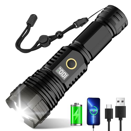 CHILDBOT Flashlights High Lumens Rechargeable, 990,000 Lumens Super Bright Flashlight with LCD Digital Display, Zoom, 5 Modes, IPX7 Waterproof, Tactical Flashlight for Emergencies, Camping