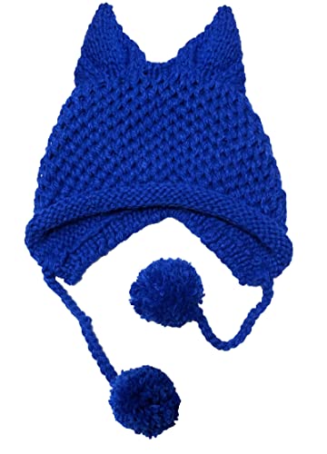 BIBITIME Women's Hat Cat Ear Crochet Braided Knit Caps Warm Snowboarding Winter (One Size, Blue)