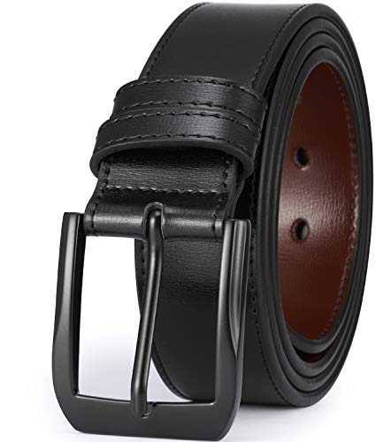 beltox fine Men’s Casual Leather Jeans Belts 1 1/2” Wide 4MM Thick Alloy Prong Buckle Work Dress Belt for Men（Black Belt with Black Buckle，38-40）