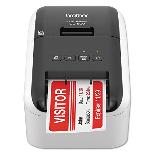 Brother QL-800 High-Speed Professional Label Printer, Lightning Quick Printing, Plug & Label Feature, Genuine DK Pre-Sized Labels, Multi-System Compatible – Black & Red Printing Available