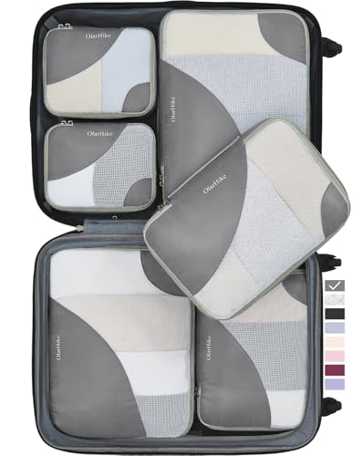 6 Set Packing Cubes for Travel, OlarHike 3 Various Sizes(Large,Medium,Small) Luggage Organizer Bags for Travel Accessories Travel Essentials, Travel Cubes for Carry on Suitcases (Grey)