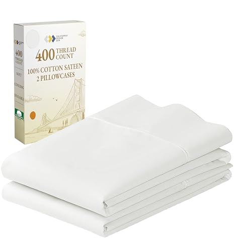 California Design Den Standard Queen Size Pillowcase Set - 400 Thread Count, 100% Cotton Sateen, Set of 2 Pillow Covers, Breathable, Cooling, Soft for Quality Sleep - Ivory