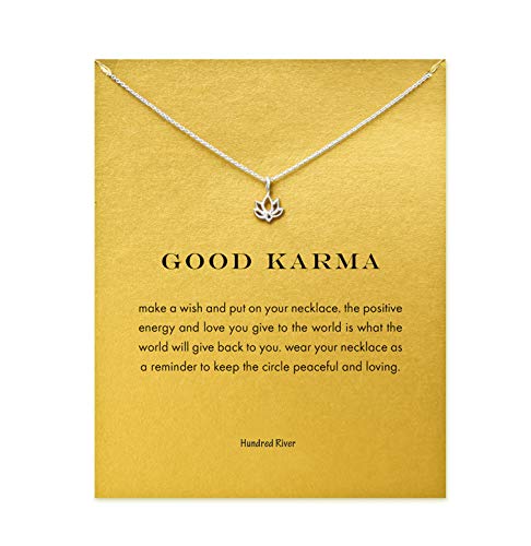 Hundred River Lotus Flower Necklace with Message Card Gift Card (sliver lotus flower)