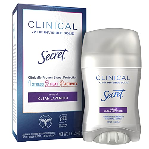 Secret Clinical Strength Antiperspirant and Deodorant Women, Lavender, 72 Hr Invisible Solid, 1.6 oz
