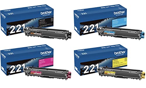 Brother Genuine TN221BK, TN221C, TN221M, TN221Y 4-Color Toner Cartridge Set, Black Cyan Magenta & Yellow, TN221