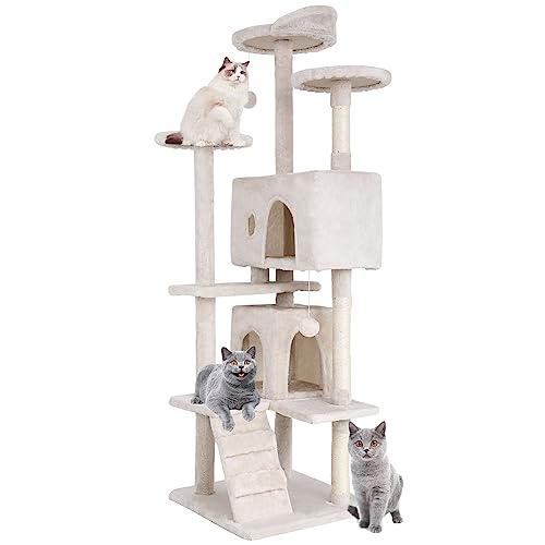 BestPet 70in Multi-Level Cat Tree Tower Furniture Activity Center with Scratching Posts, Toys and Condo for Indoor Kittens, Beige