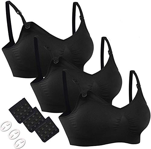 Women's Adjustable Seamless Nursing Bra Push Up Comfort Sleep Bralette,XL,3PCS/Pack(Black)