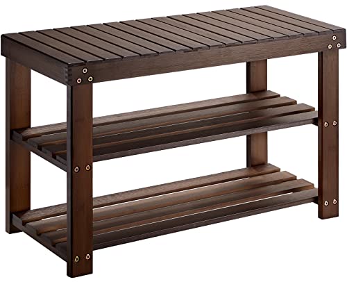 Pipishell Bamboo Shoe Rack Bench, 3 Tier Sturdy Shoe Bench, Storage Shoe Organizer, Holds up to 300lbs for Entryway Bedroom Living Room Balcony, Brown