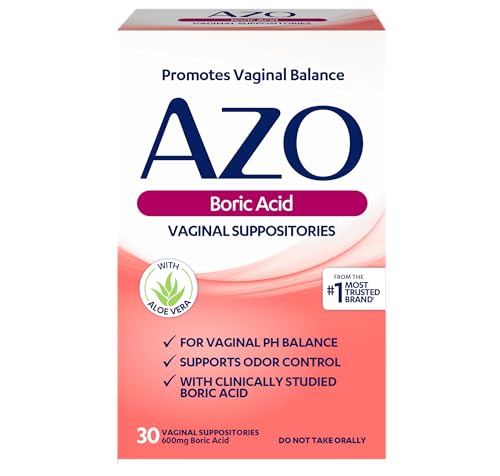 AZO Boric Acid Vaginal Suppositories, Helps Support Odor Control and Balance Vaginal PH with Clinically Studied Boric Acid, Non-GMO, 30 Count