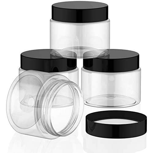 Patelai 4 Pieces Round Clear Wide-mouth Leak Proof Plastic Container Jars with Lids for Travel Storage Makeup Beauty Products Face Creams Oils Salves Ointments DIY Making or Others (Black,2 Ounce)