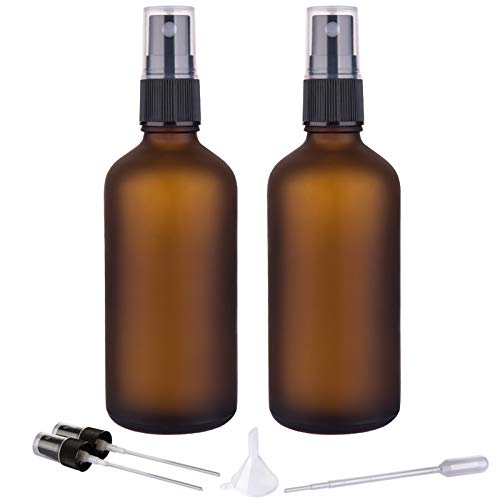 Hydior Spray Bottles, Small Empty Fine Mist Glass Spray Bottles For Essential Oils/Travel, Leakproof, Frosted Amber, 3.4oz, 2 Pack