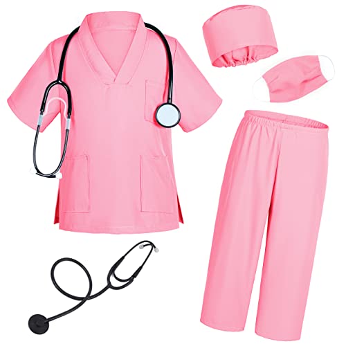 TOGROP Doctor costume for kids scrubs pants with accessories set toddler children cosplay 7-8 Years pink