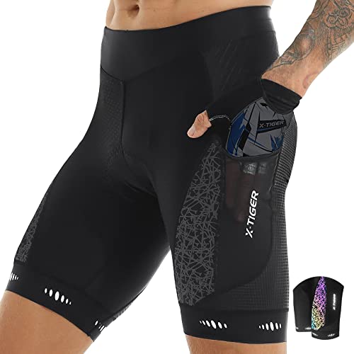 X-TIGER Men's Cycling Shorts with Back Pocket,5D Gel Padded Bike Shorts for Men,Mountain Road Biking Riding Half Pants Tights