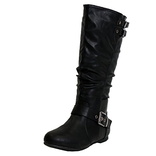 TOP Moda Night-76 Women's Slouched Under Knee High Flat Boots, Black 9