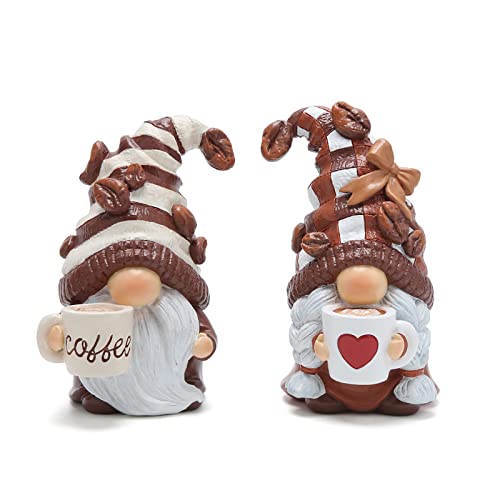 Hodao 2PCS Coffee Gnomes Figurines - Swedish Tomte Elf Dwarf Decor for Bar, Home, Gifts