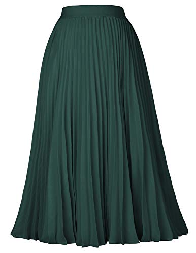 Casual A line Pleated Swing Skirt A-line Dark Green Size S KK659-23