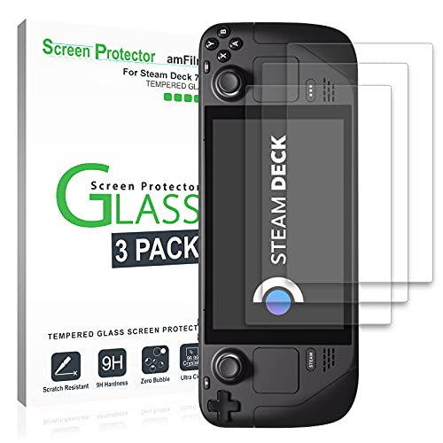 amFilm 3 Pack Screen Protector Compatible with Steam Deck/Steam Deck OLED, Tempered Glass, Designed for Steam Deck 2021 & 2022/Steam Deck OLED 2023
