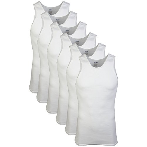 Gildan Men's A-shirt Tanks, Multipack, Style G1104, White (6 Pack), Large
