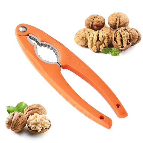 NutCracker, Stainless Steel Nut Crackers for All Nuts, Heavy Duty Nutcracker Tool for Walnet, Pencan, Chestnut, Crab, Lobster and More, Ergonomic Handle (Orange)