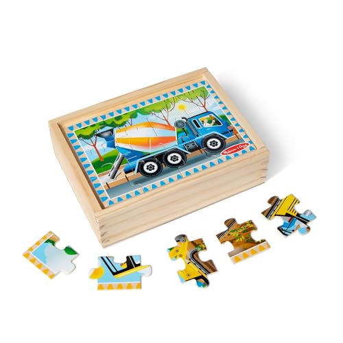 Melissa & Doug Construction Vehicles 4-in-1 Wooden Jigsaw Puzzles in a Box (48 pcs) - FSC Certified