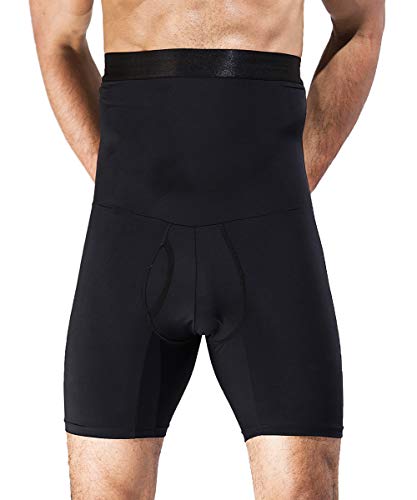 QUAFORT Men Tummy Control Shorts High Waist Slimming Shapewear Body Shaper Leg Underwear Briefs Black
