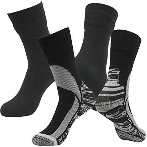 RANDY SUN Waterproof Socks, Men's Breathable Cushioned Quarter Trekking Trail Running Socks Size Black Grey+Black S