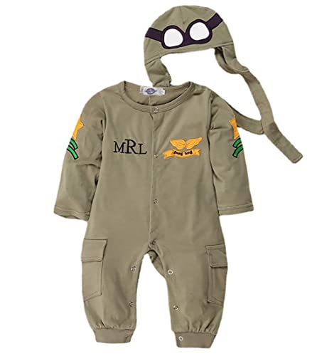 LOOLY Baby Boys Pilot Two Piece Layette Set Toddler Outfits with Cap,90,Royal Green