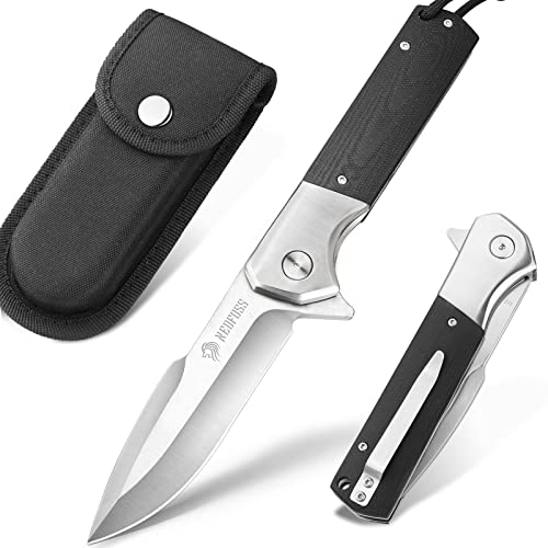 NedFoss BEAST Pocket Knife for Men, 4 inch D2 Steel Blade Folding Knife with Clip, G10 Handle, Safety Liner Lock, Heavy Duty Tactical Knife for Hiking Camping Gifts for Men Women