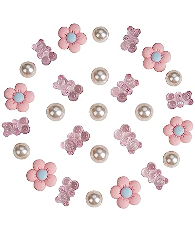 GIDDITZ 27PCS Gummy Bears Shoe Charms,Pink Daisy Flower Charms Decoration Shoes for Women Girls Kids Party Favor Gifts