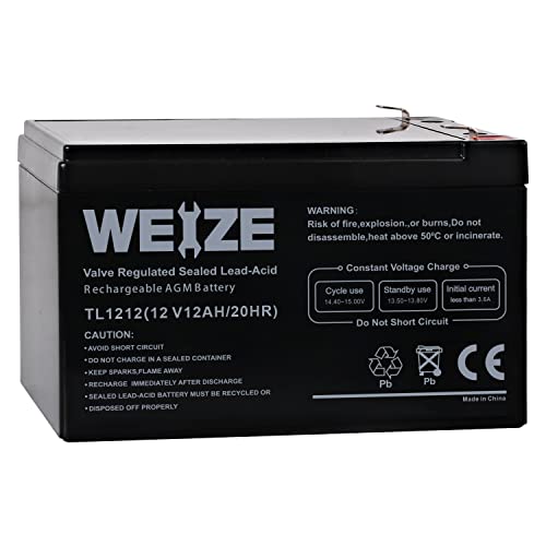 WEIZE 12 Volt 12 Ah Rechargeable Battery with F2 Terminals, Sealed Lead Acid (SLA) AGM Deep Cycle Battery Replaces BP12-12,GP12120,GS12V12AH,6-DW-12, 2 Pack