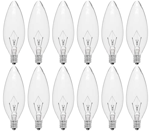 CYLYT 12-Pack E12 Incandescent Candle Light Bulbs 60W Warm White 2500K, 650 Lumen Dimmable Chandelier Light Bulbs for Ceiling Fan, Pendants or Outdoor, B10 Clear Candelabra Base Bulbs
