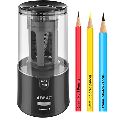 AFMAT Electric Pencil Sharpener, Pencil Sharpener for Colored Pencils, Auto Stop, Super Sharp & Fast, Electric Pencil Sharpener Plug in for 6-12mm No.2/Colored Pencils/Office/Home-Black