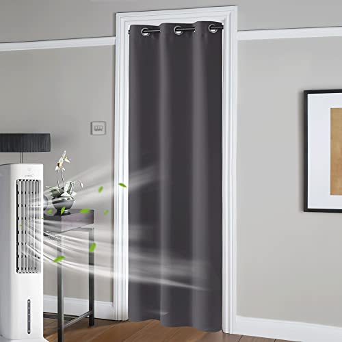 RYB HOME Blackout Doorway Curtains for Closet, Privacy Door Curtain Thermal Insulated Room Divider Temporary Door/Alternative Accordion Door for Kitchen Storage Room, Grey, W42 x L80 inch, 1 Panel