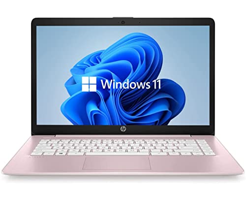 HP Newest 14' HD Laptop, Windows 11, Intel Celeron Dual-Core Processor Up to 2.60GHz, 4GB RAM, 64GB SSD, Webcam, Dale Pink(Renewed) (Dale Pink)