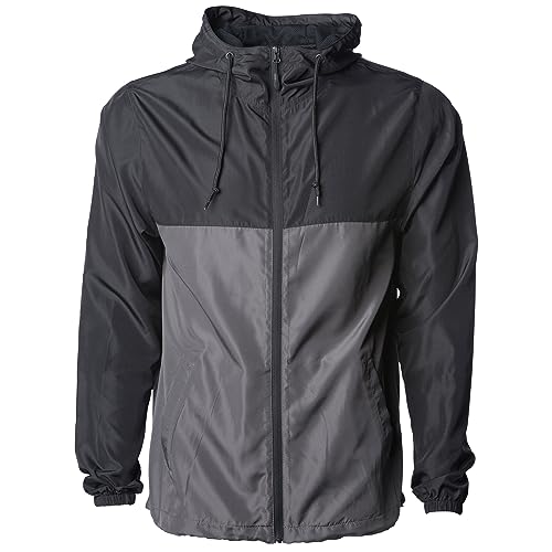 Global Men's Hooded Lightweight Windbreaker Rain Jacket Water Resistant Shell, Black/Graphite, XL