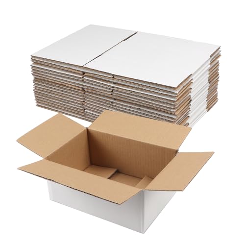 Hoikwo 9x6x4 Shipping Boxes Set of 25, White Corrugated Cardboard Box for Small Business for Packaging Mailing