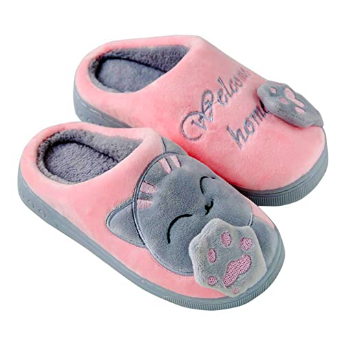 Anddyam Kids Family Cute Cat Household Anti-Slip Indoor Home Slippers for Girls and Boys (Pink Cat, Gray Cat, 1.5)