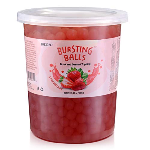 BREXONIC Boba Pearls Popping Bursting Boba, Tapioca Pearls For Bubble Tea (Strawberry , 2 LB 1 Pack)