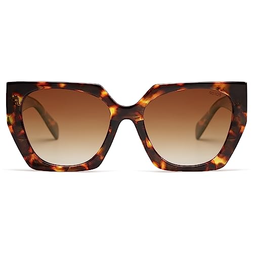 SOJOS Big Trendy Polarized Sunglasses Womens Oversized Cateye Sunnies Lentes De Sol Para Mujer SJ2205, Brown Tortoise/Brown