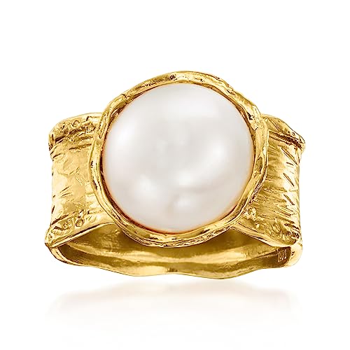 Ross-Simons 11.5-12mm Cultured Button Pearl Ring in 18kt Gold Over Sterling. Size 8