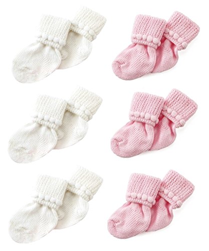 Nurses Choice Pink & White Newborn Baby Socks Includes 6 Pairs of Cotton Socks